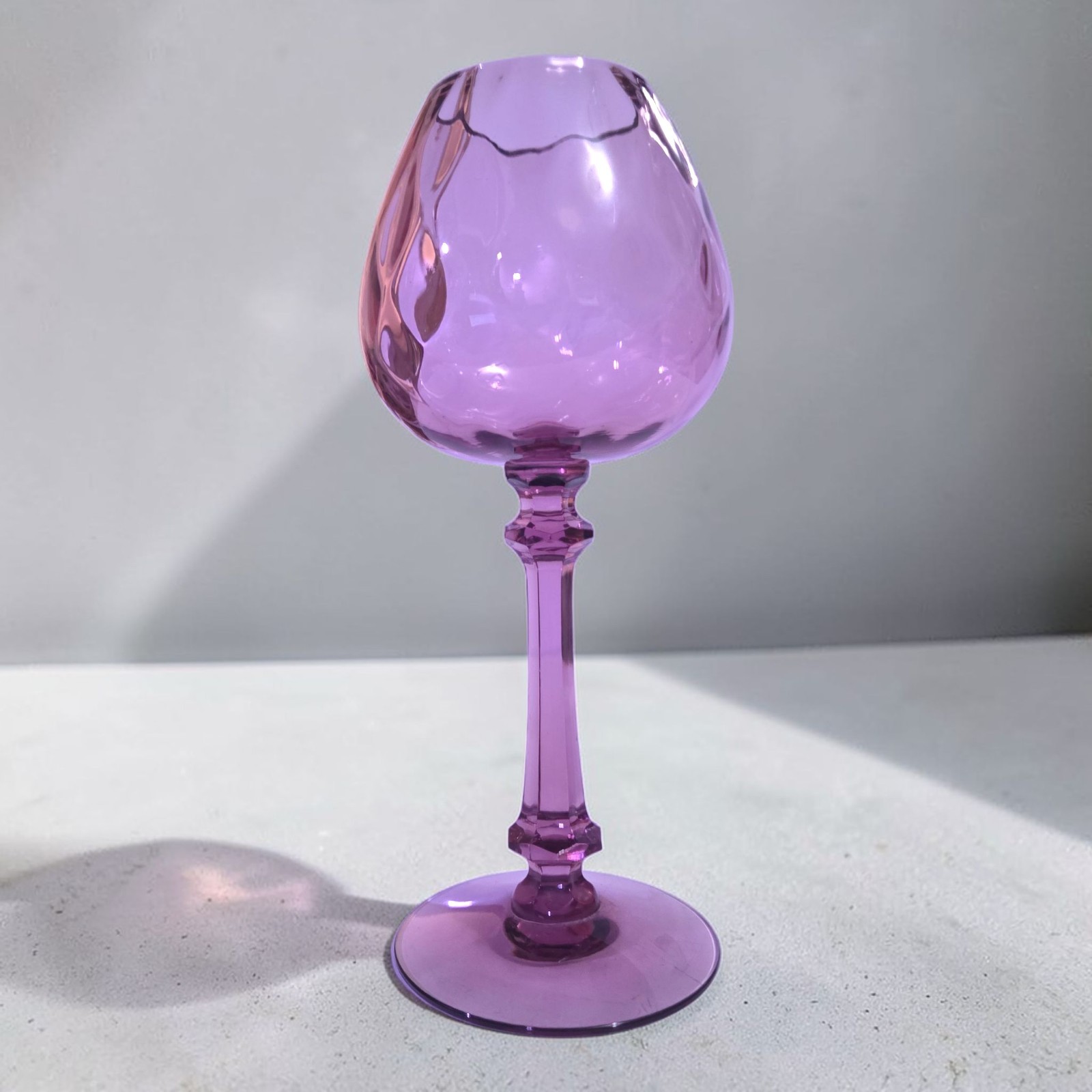 MCM Tiffin-Franciscan Amethyst Purple Lilac Diamond Optic Ivy Ball Vase 9.75″ H