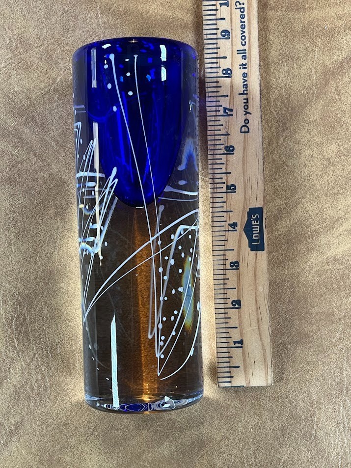 Mark Sudduth Studio Jazz art Glass Paperweight Vase 8.5” Geometric Lines