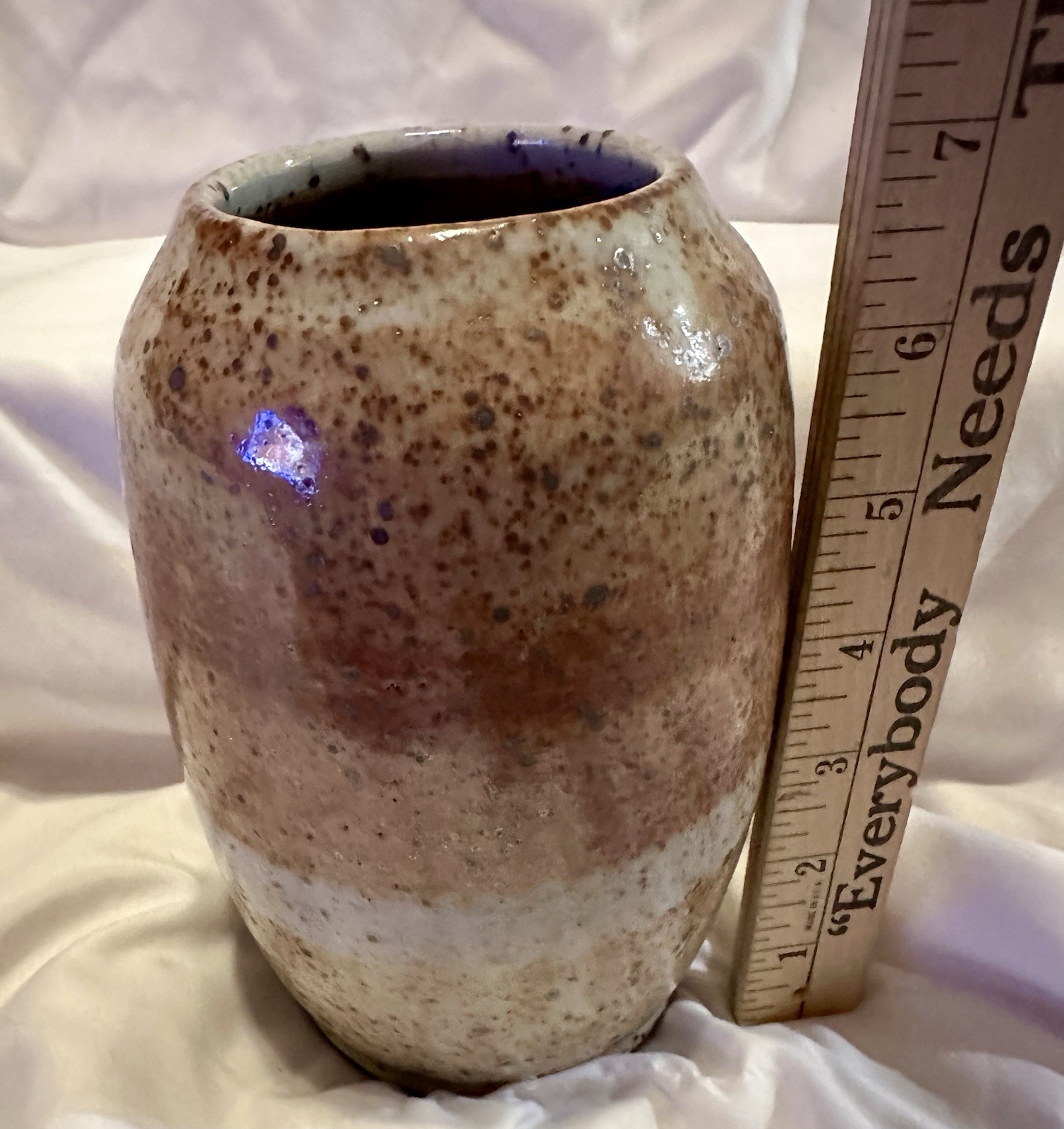 Signed Studio Pottery Speckled Gradient Glaze Vase Brown Cream 7” Tall