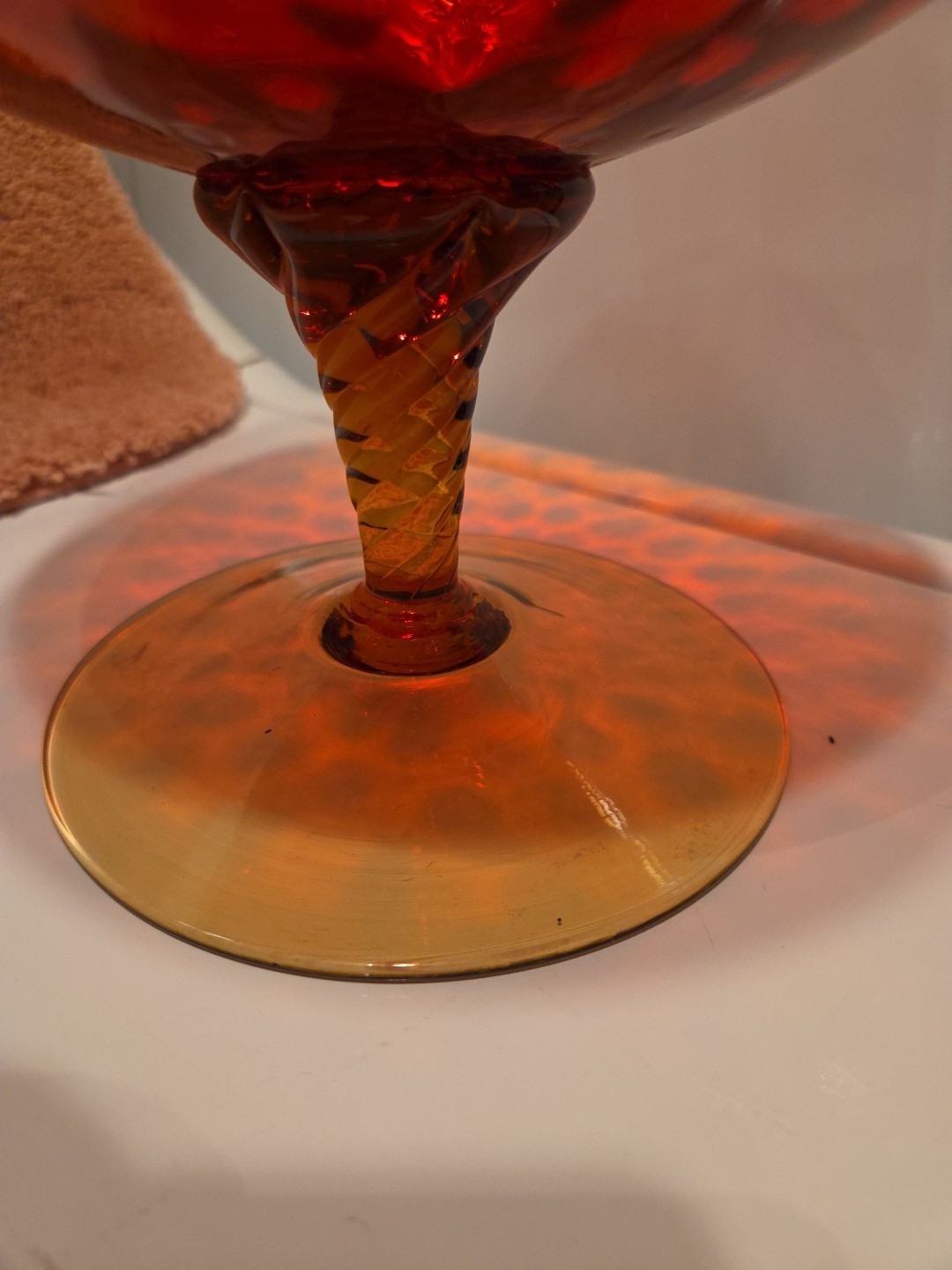VTG Empoli Italian Brandy Snifter Pedestal Vase Orange Amberina Optic 14″ Aprx