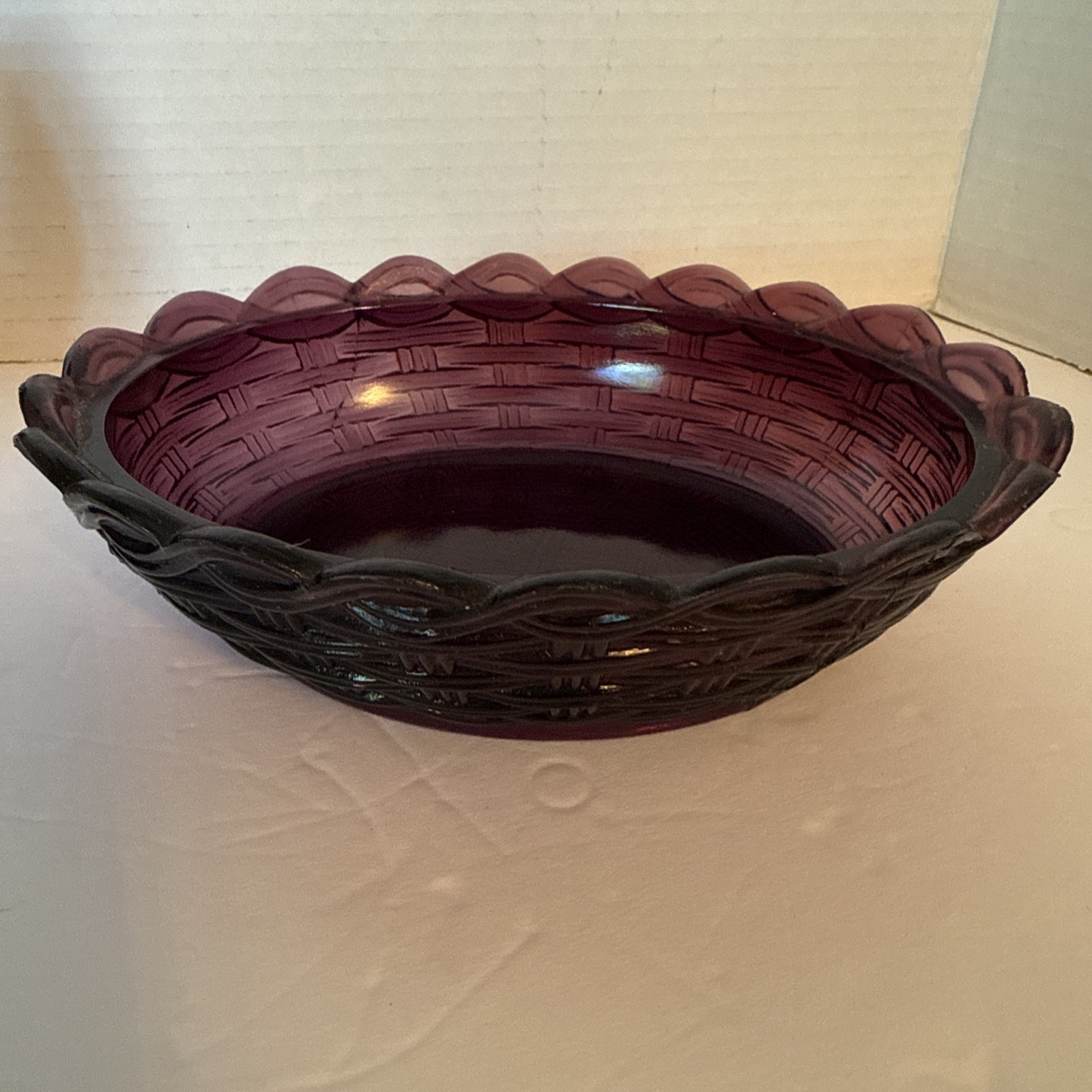 Vintage Purple Depression Glass Hen on Nest Candy Dish Basket Weave Flaw Violet