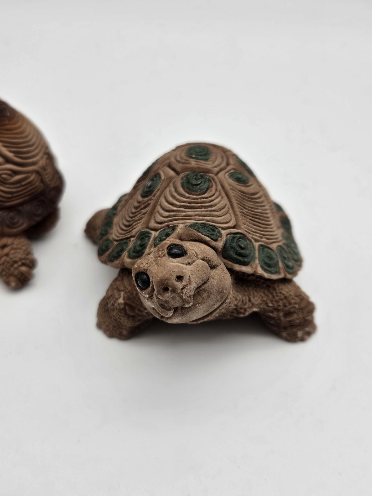 Vintage Don James Turtle Figurine Clay Unique Details Set Of 2 Handmade Signed