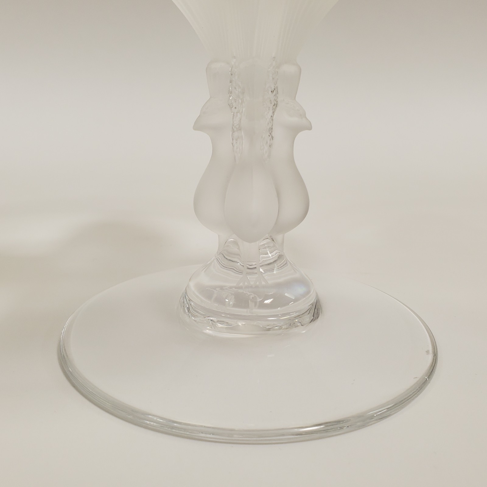 VTG Lalique France Virginia Peacock Crystal Compote Bowl Frosted Pedestal Signed