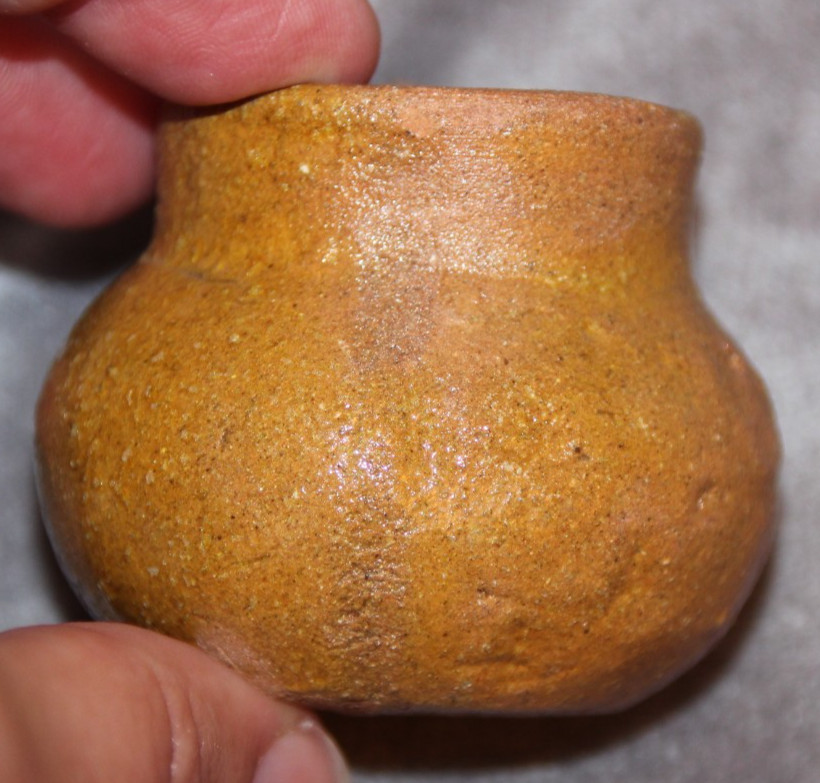 Vintage Handmade Pottery Pitcher Small Rustic Primitive Folk-art 1-3/4″ Tall