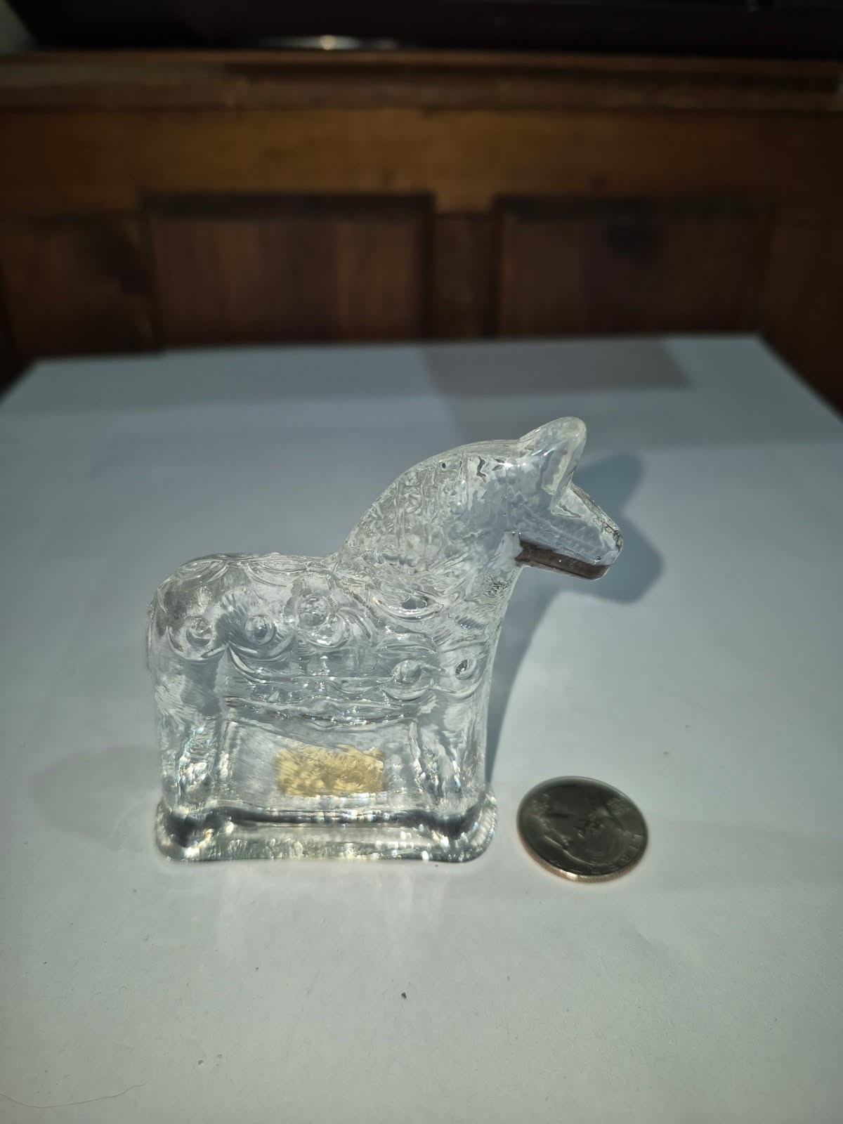 Swedish Lindshammar Sweden Art Clear Glass Dala Horse Paperweight UT25