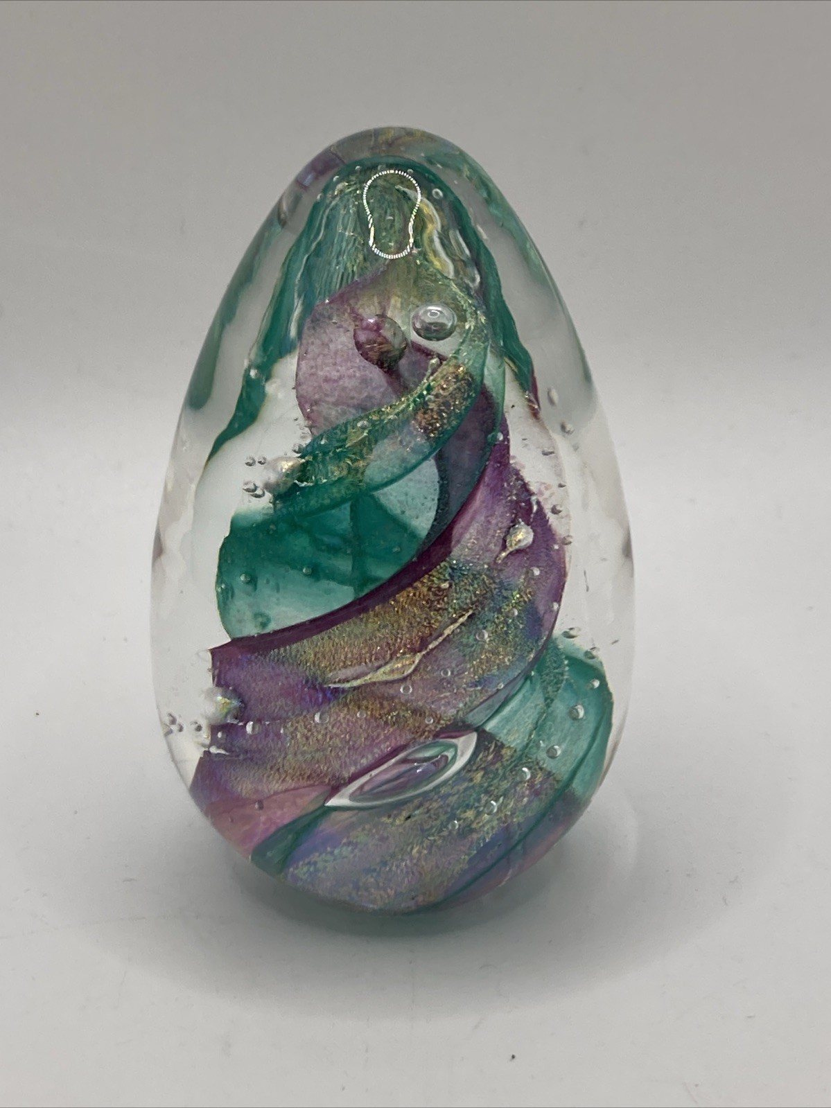 Black Sheep Glass Dichroic Iridescent Swirl Egg Paperweight Signed BSG 2001