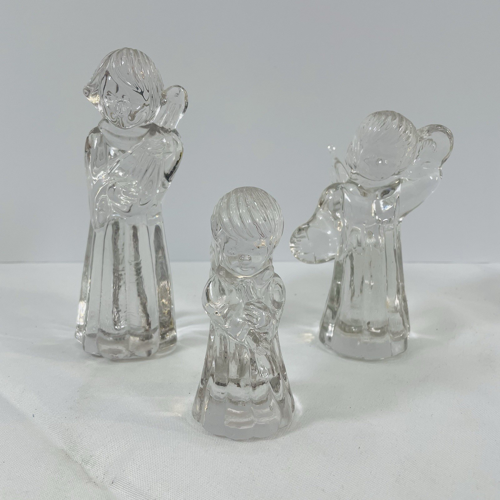 Mikasa crystal glass angel figurine playing harp violin man cherub 3PC