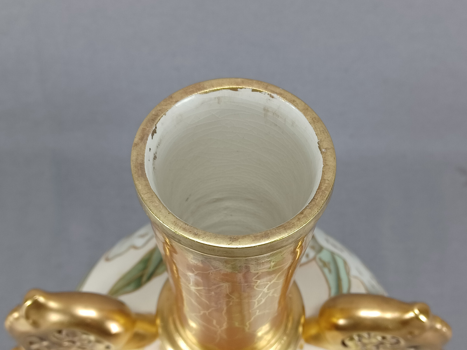 Faience Manufacturing Co Brooklyn NY Hand Painted Orchids Ivory & Gold Vase