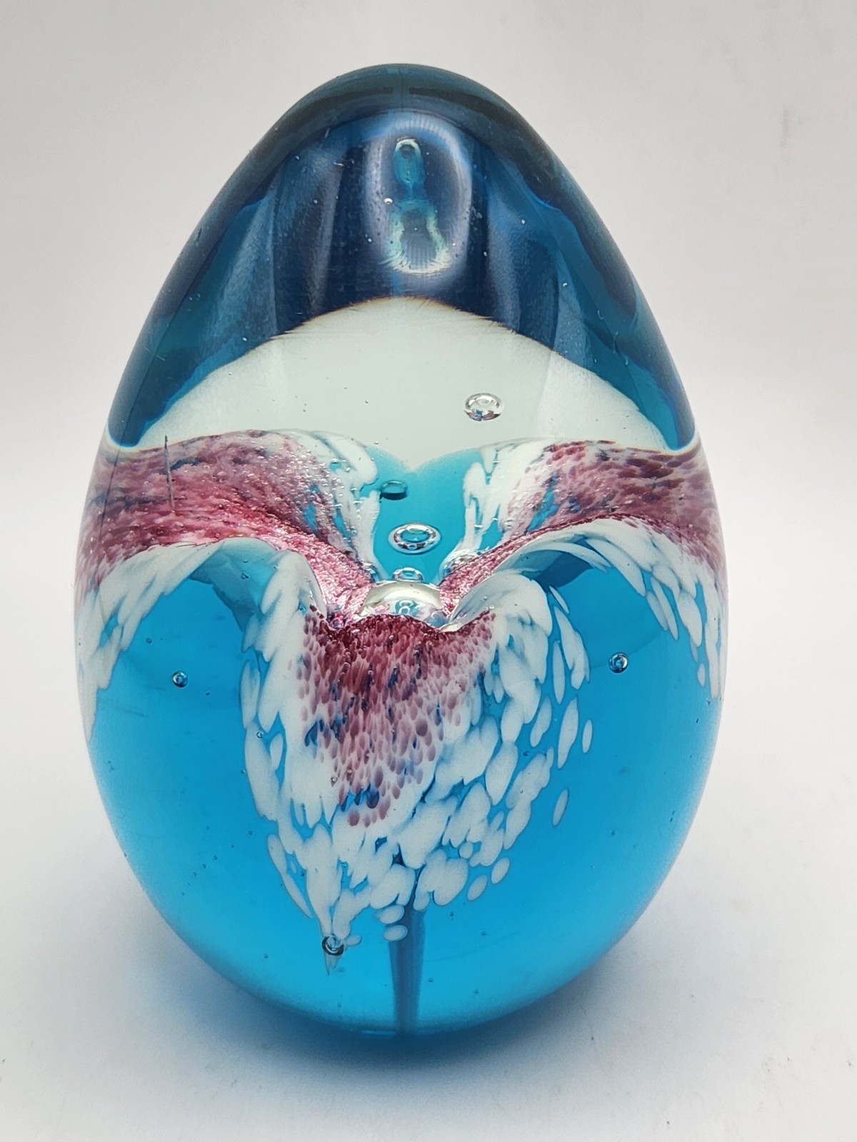 Vintage 1993 GES Glass Eye Studio Pink Blue 3.25″ Egg Paperweight Firework