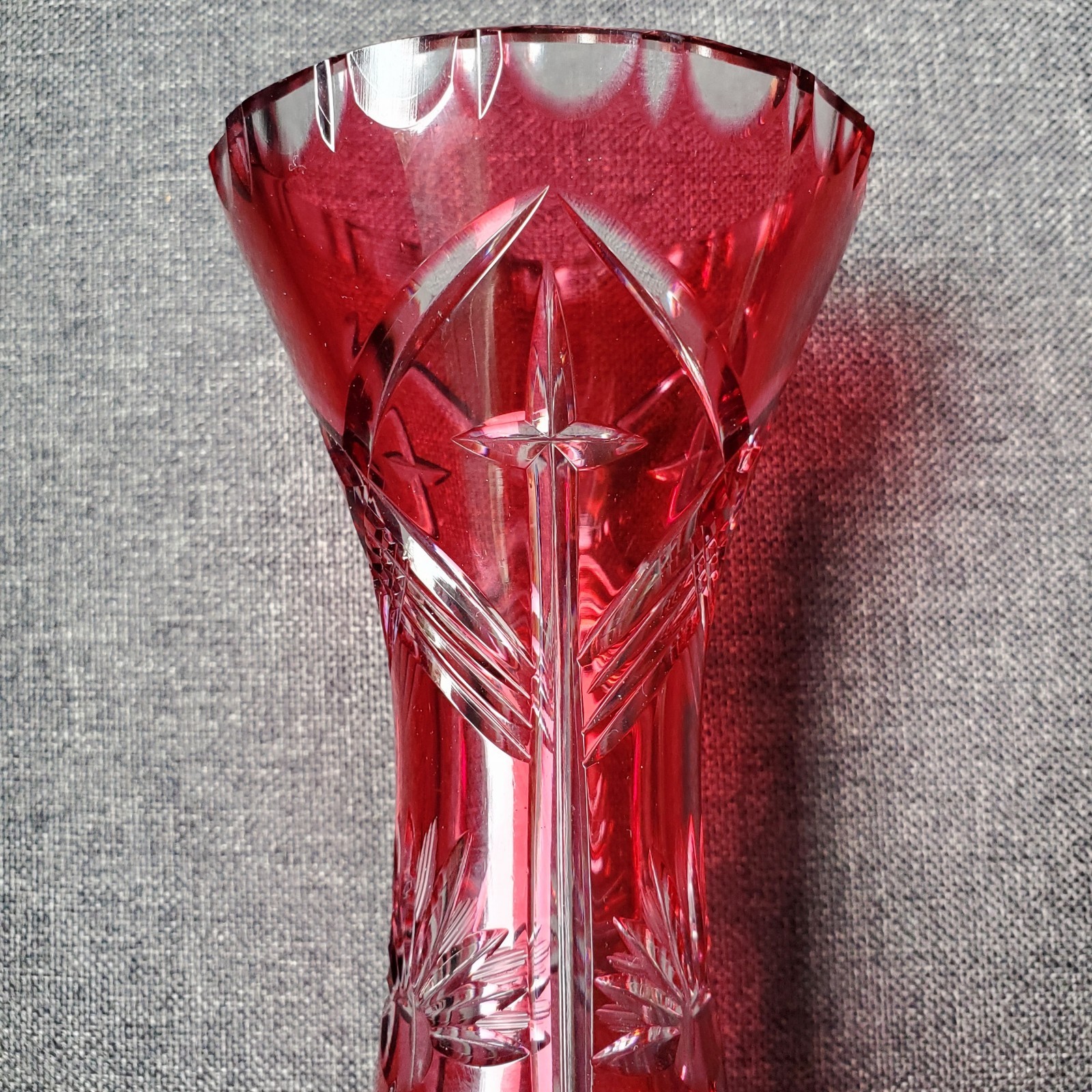 Vintage 10.25″ Cranberry Red Cut to Clear Footed Crystal Vase
