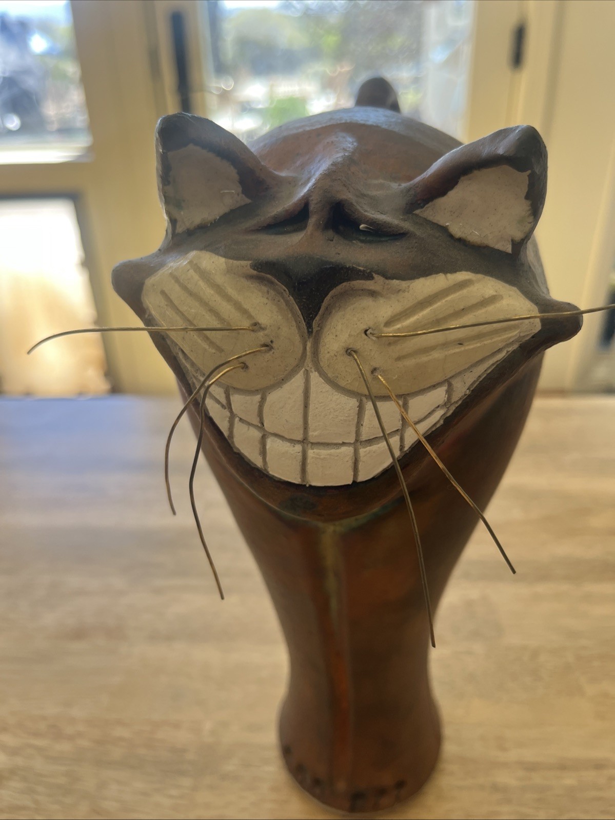 💥 EARLY 2005 GRAFTON POTTERY Cheshire Cat FACE RAKU SCULPTURE MITCHELL GRAFTON