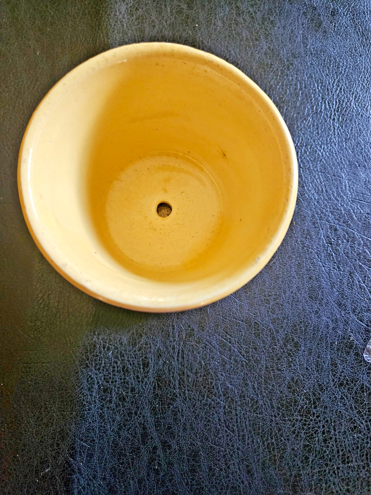 McCOY FLOWER POT w/ ATTACHED SAUCER Lily leaf GLOSS YELLOW ORIGINAL VINTAGE