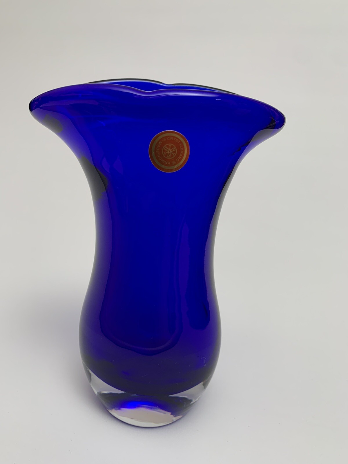 Vintage Cobalt Blue MCM Art Deco Vase Crystal Brand Made In China