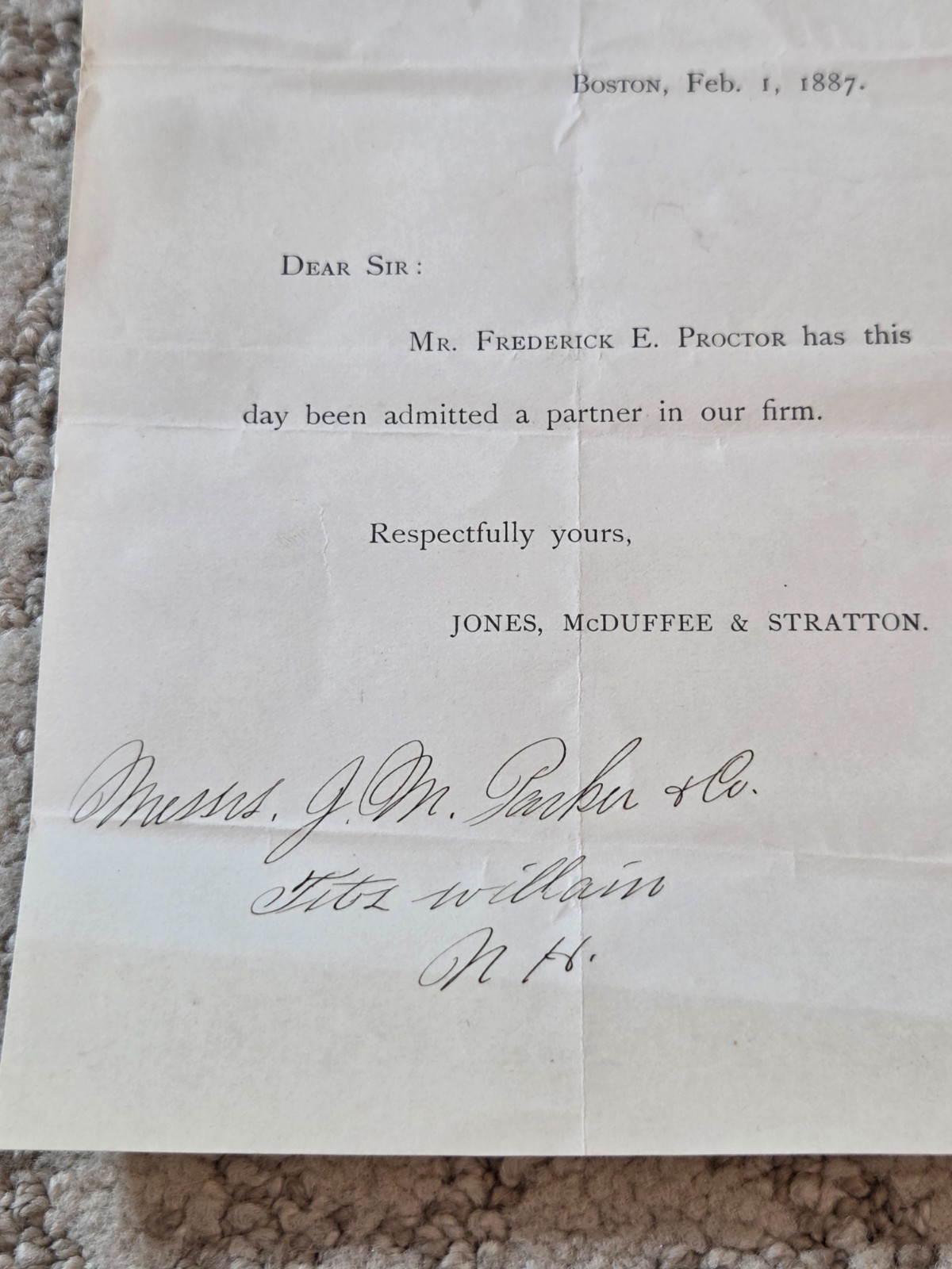 HISTORIC 1887 BOSTON POTTERY FIRM OTIS NORCROSS & CO LETTER