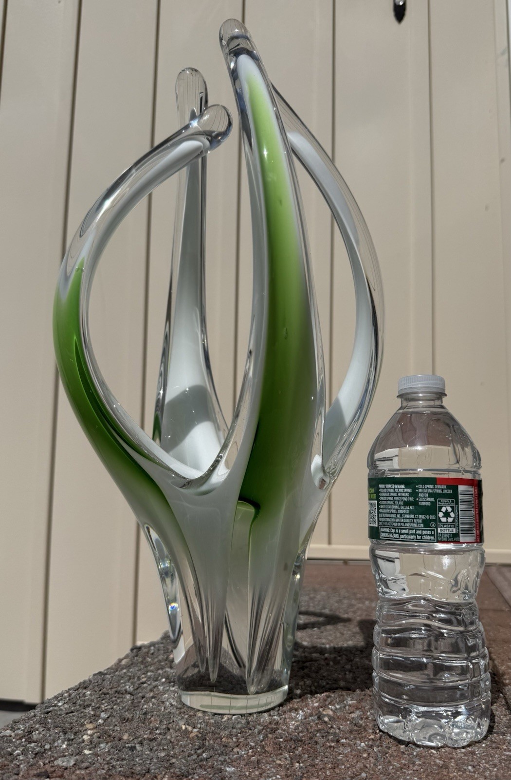 Lg Flygsfors Coquille Sweden 18” 10lb Art Glass 4 Section Vase Kedelv Signed MCM