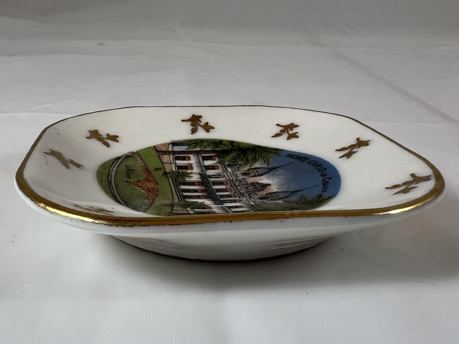 Limoges Trinket Dish Monte Carlo Casino Hand Painted Square Gold Trim Ashtray 3”