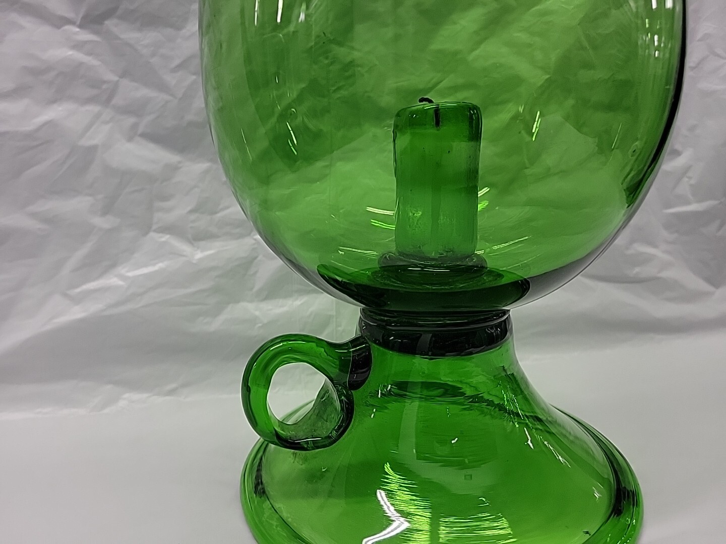 Vintage Empoli blown glass candle hurricane green 1960s 14 inch Italian # 5641
