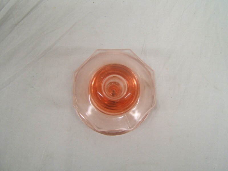 Heisey Pink ‘Octagon’ Candlestick Holder With Wheel Cut Leaf Pattern VGC