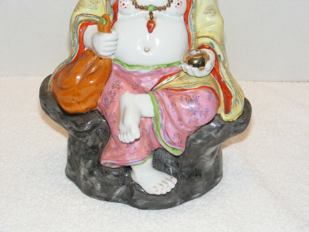 CHINESE PORCELAIN/CERAMIC 12″ BUDDHA GOOD FORTUNE STATUE WITH MARKINGS & #53 GUC