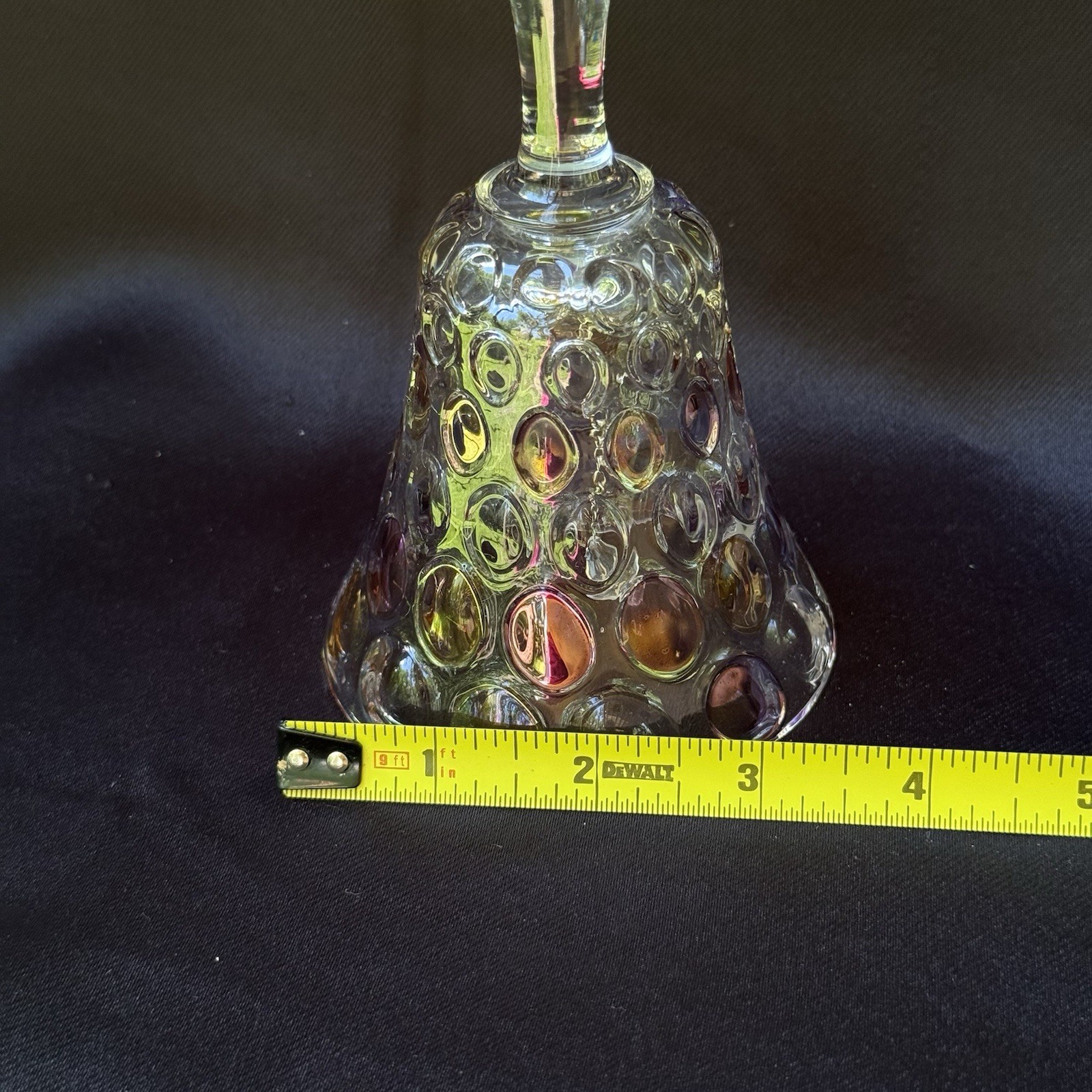 BOHEMIA Glass Bell Czech Republic Iridescent Coin Dot Crystal Hand Bell 5.5in
