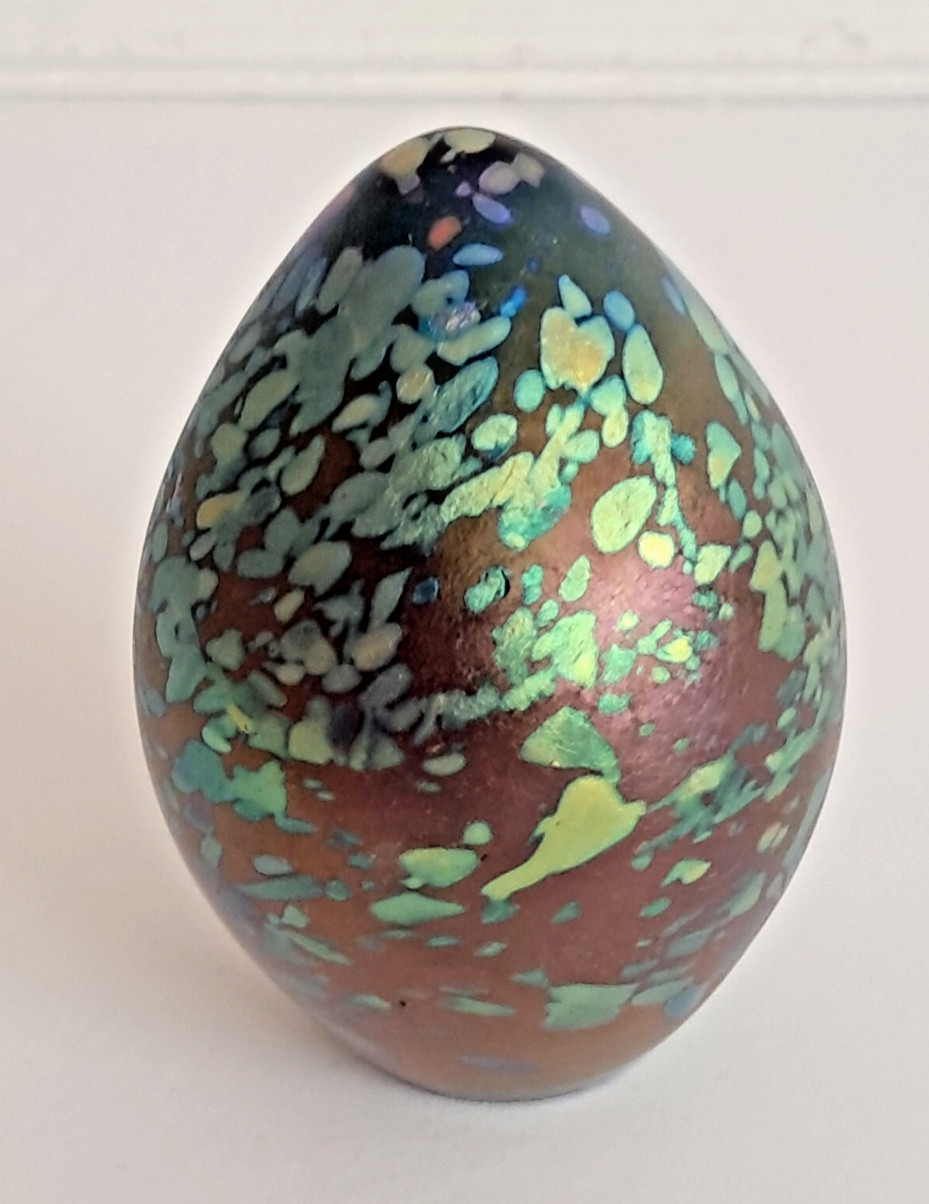 Vintage John Cook Glass Paperweight Signed 1991 Egg Shape Iridescent 3.25 inch H