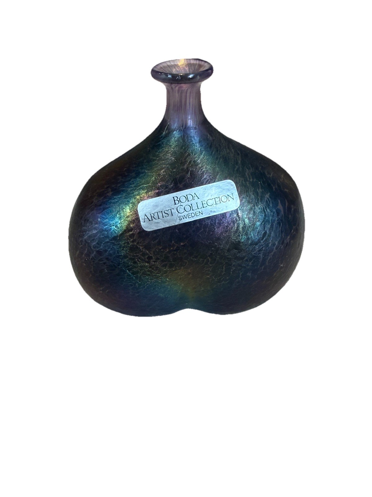 Signed Kosta Boda Sweden Iridescent Art Glass Volcano Bertil Vallien Vase 8.25″