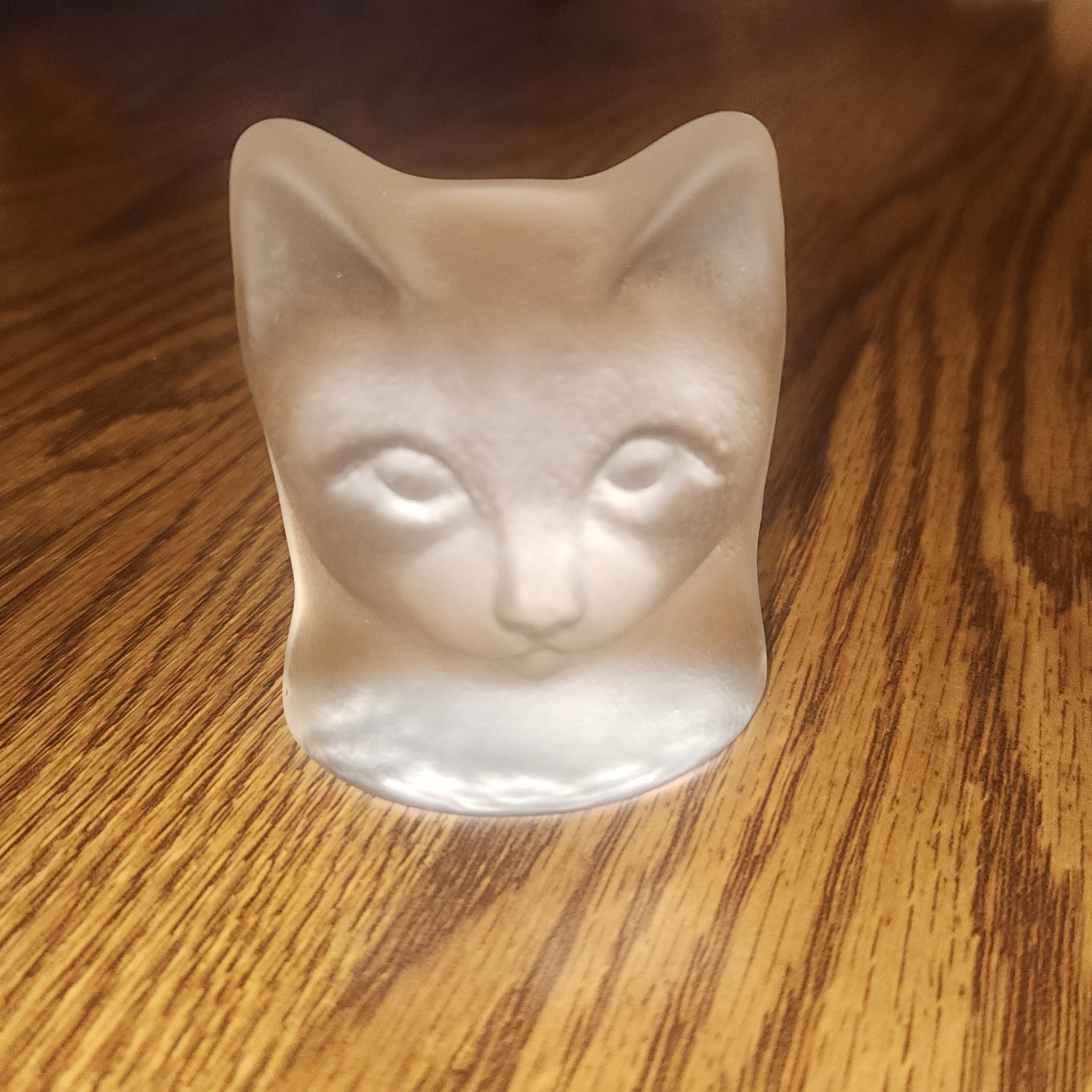 VTG Nybro Sweden Clear Frosted Art Glass Paperweight Cat Kitty Face 2.75″