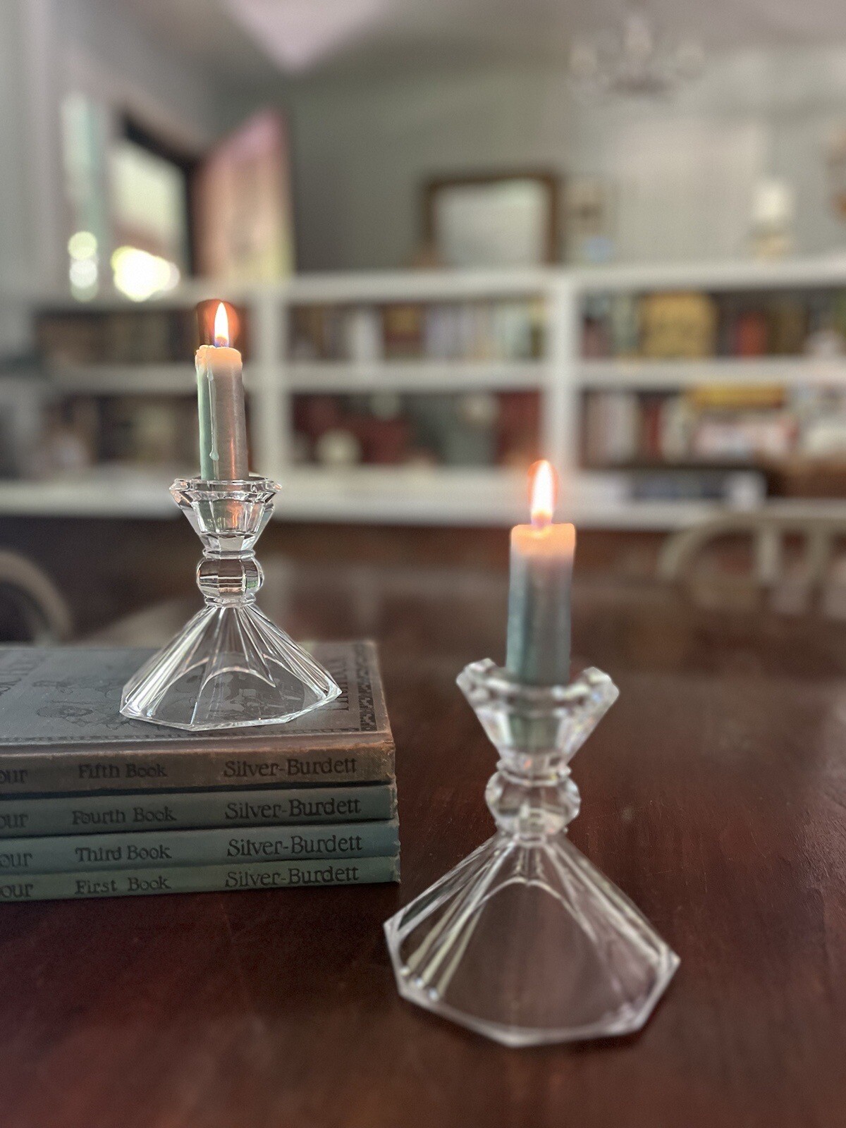 Vintage Crystal Candlesticks Pair Set of 2 Approx 4″ Tall & Wide Octagonal Base