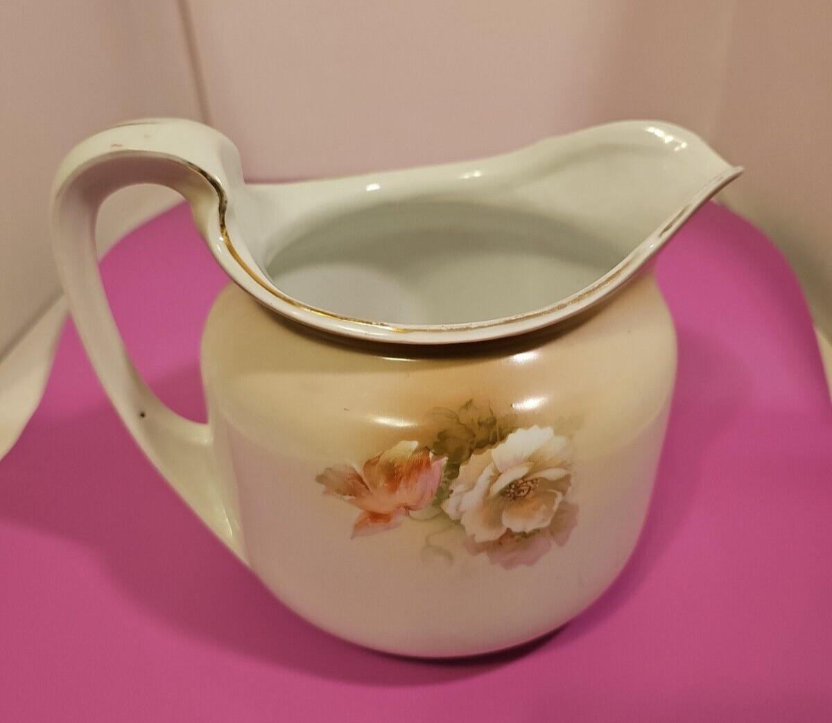 RS GERMANY HAND PAINTED LARGE LEMONADE PITCHER JUG VASE, FLOWERS 7″