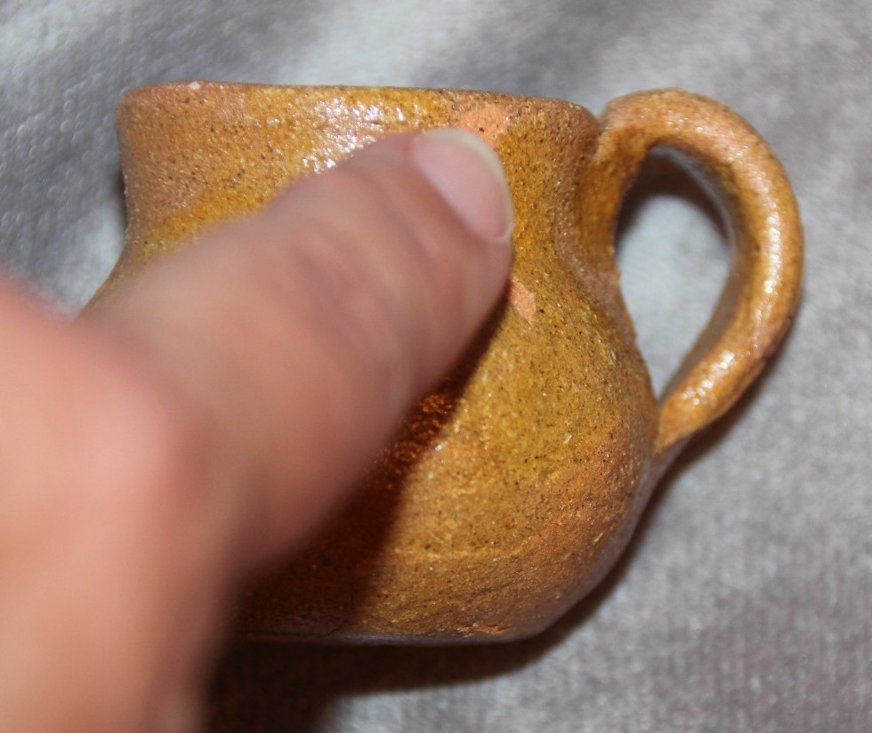 Vintage Handmade Pottery Pitcher Small Rustic Primitive Folk-art 1-3/4″ Tall
