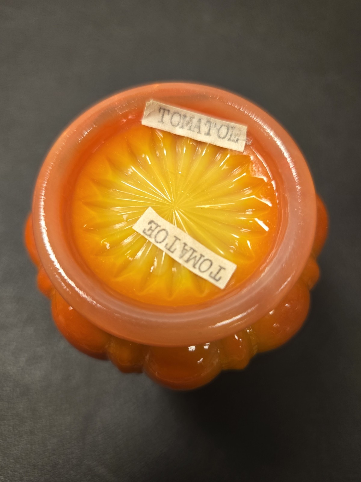 Vintage Degenhart Tomato Slag Glass Beaded Oval Cameo Toothpick Holder