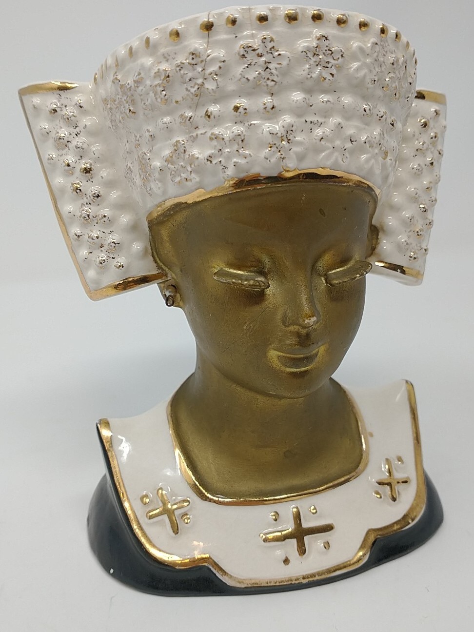 Vintage Royal Sealy Egyptian Queen Nefertiti Lady Woman Head Bust Vase, Cracked