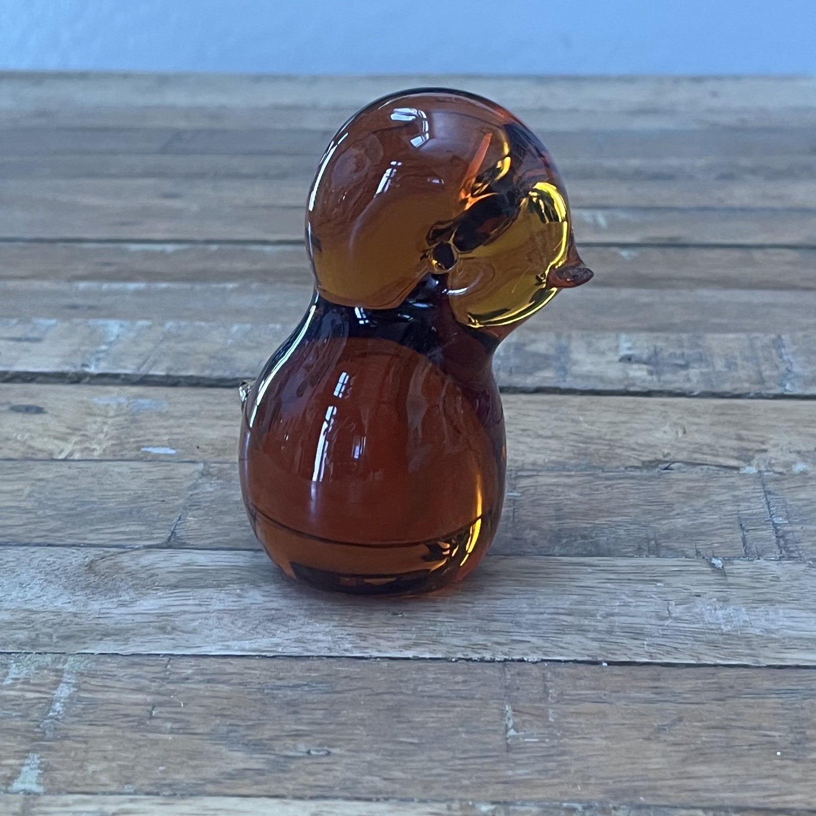 Art Glass Bird Chick Figure Paperweight Amber Color Glass Hand Blown
