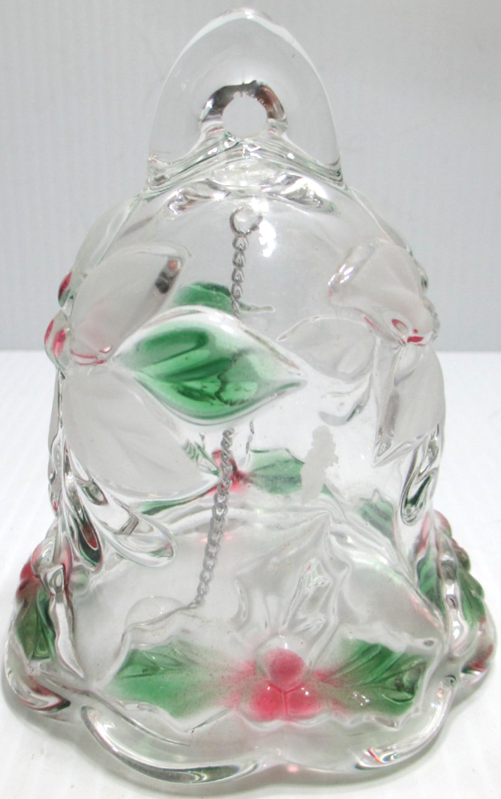 Mikasa Glass Christmas Bell Holiday Bloom Poinsettia Holly Berry 4 1/4″ Tall