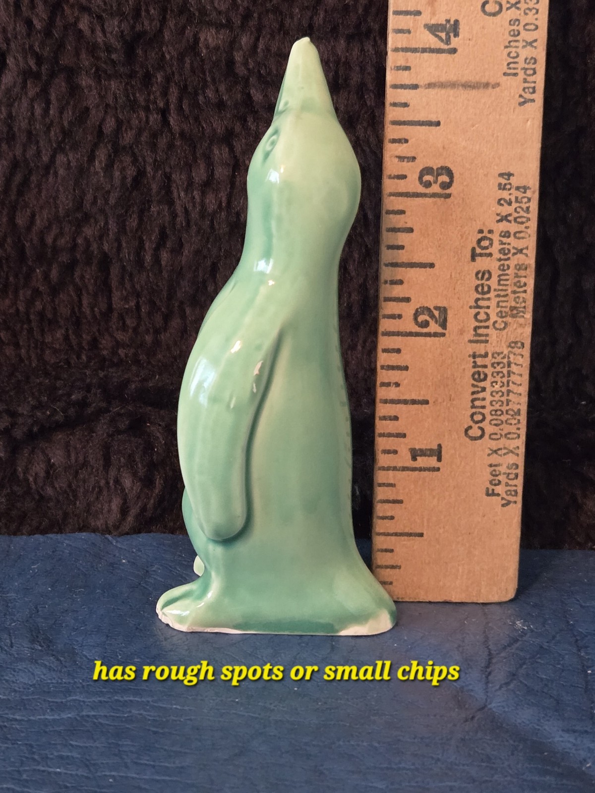 vintage pottery penguin figurine spruce green glaze