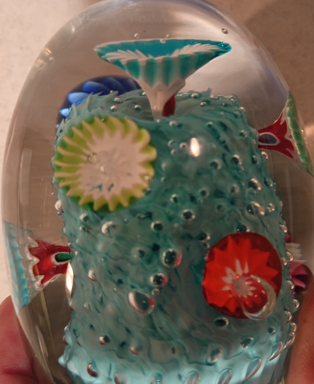 Multicolor Flower Picks Unsigned 3.25″ Art Glass Paperweight