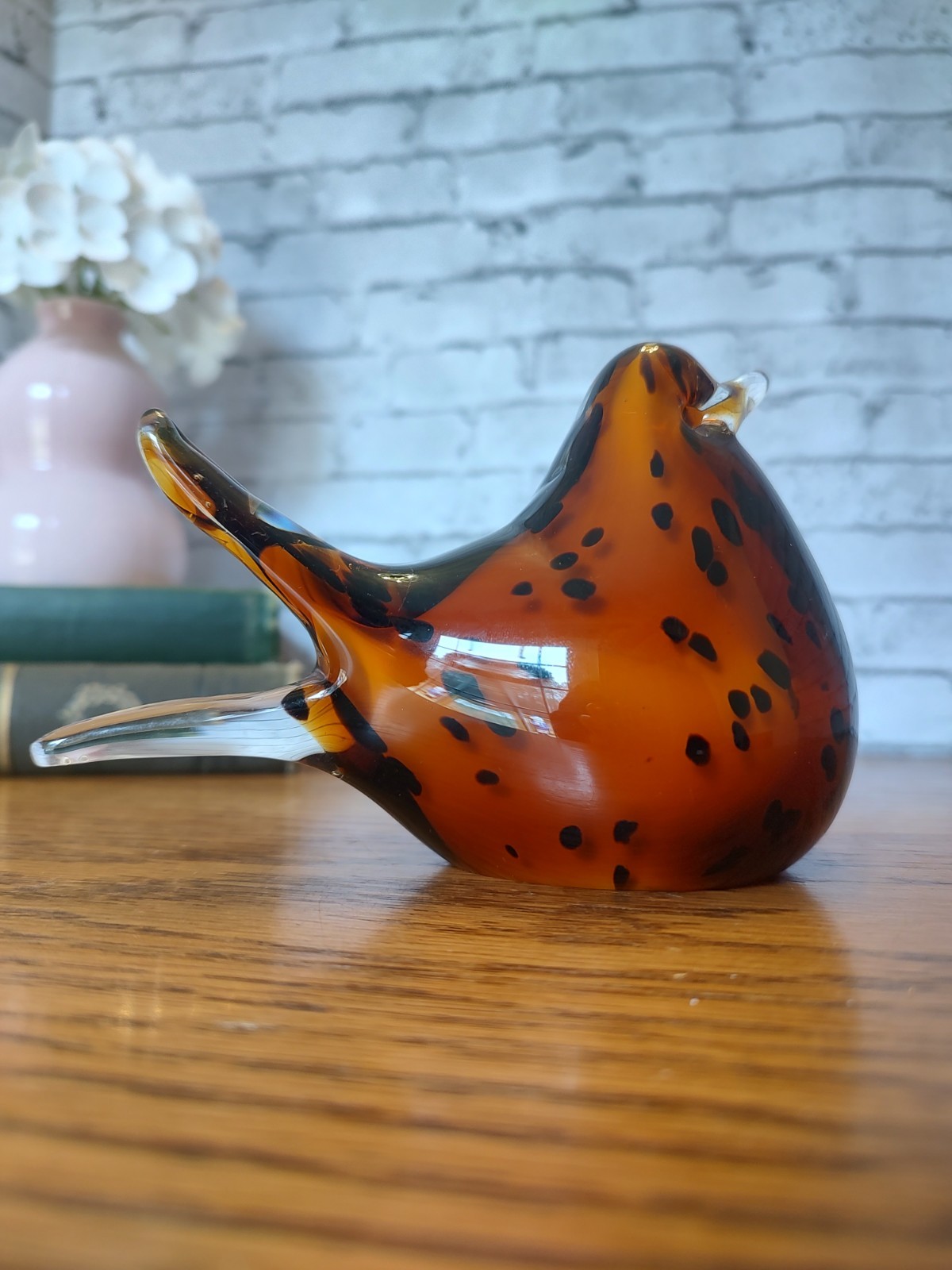 Vintage Glass Amber/Brown Bird Paperweight – Solid – No Markings