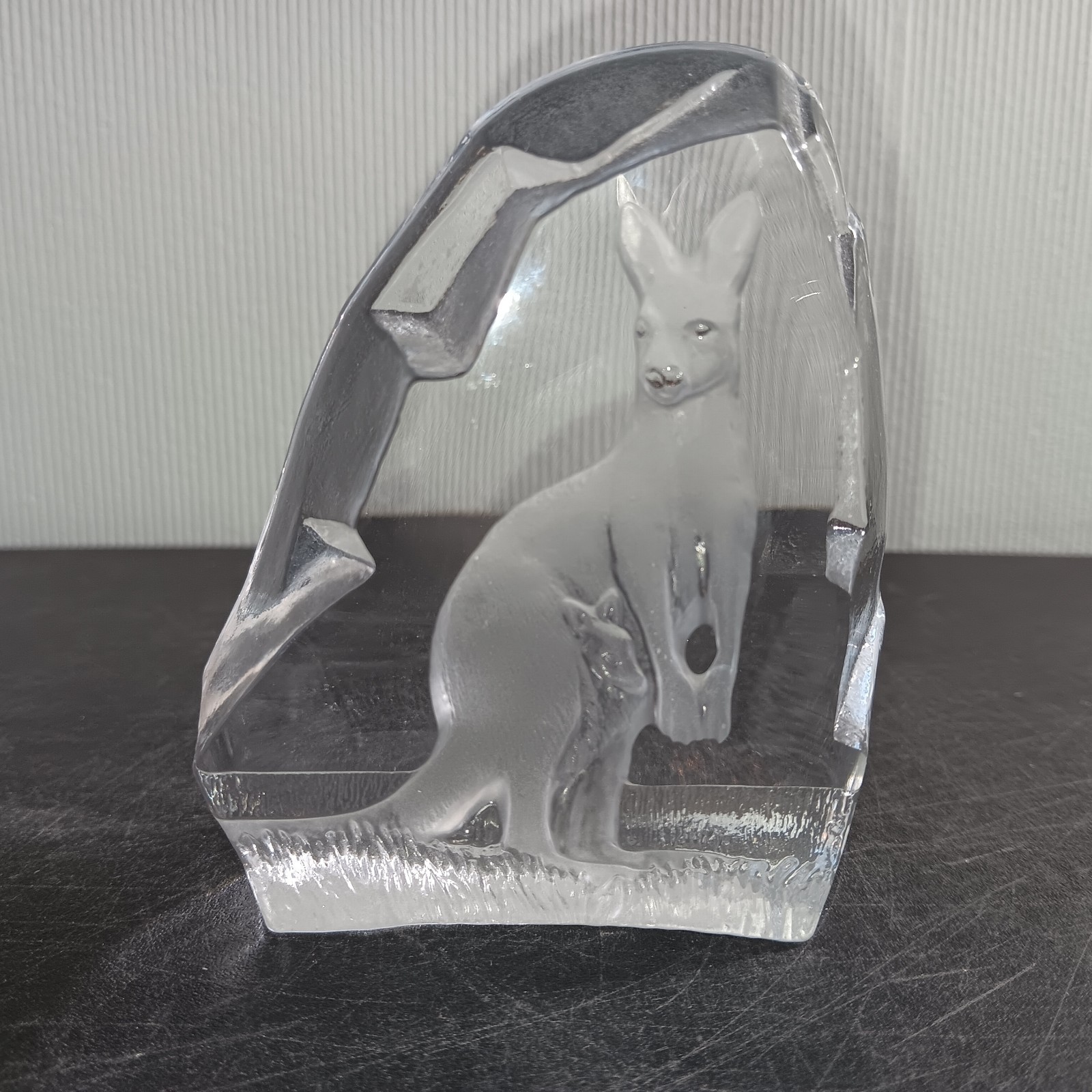 Vtg. Nybro (Sweden) Signed Heavy Crystal Kangaroo Paperweight