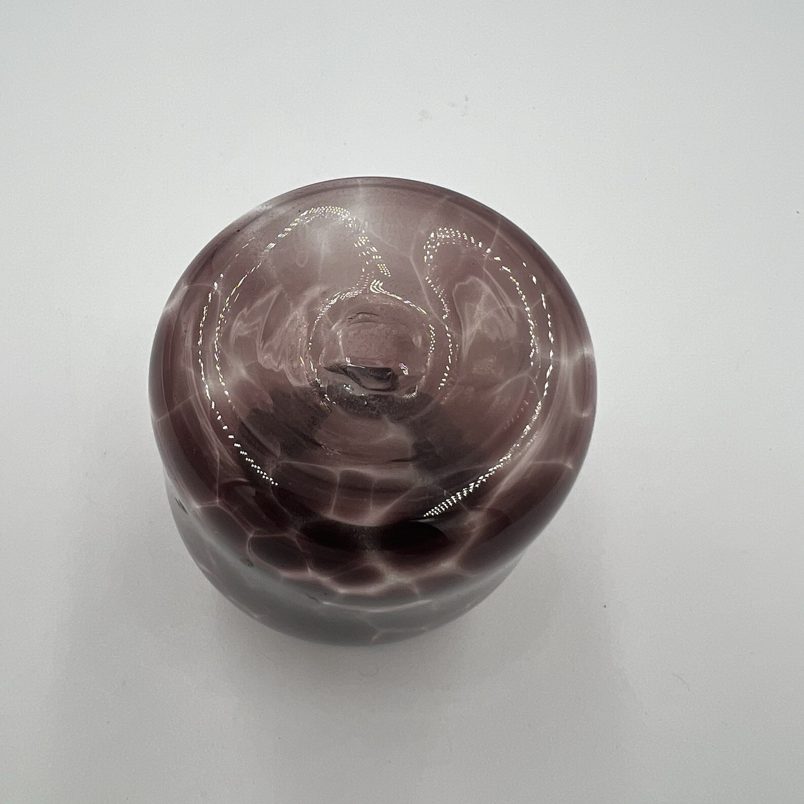 Amethyst Purple Pulled Feather 3.75” Studio Art Glass Vase | Signed Jensen 11/19