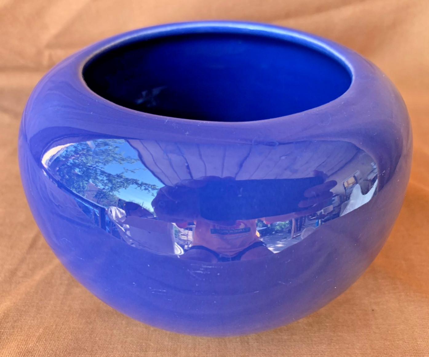 Vintage Bauer Fred Johnson Hand Thrown Rose Bowl Monterey Blue Hi Fire Ex Cond
