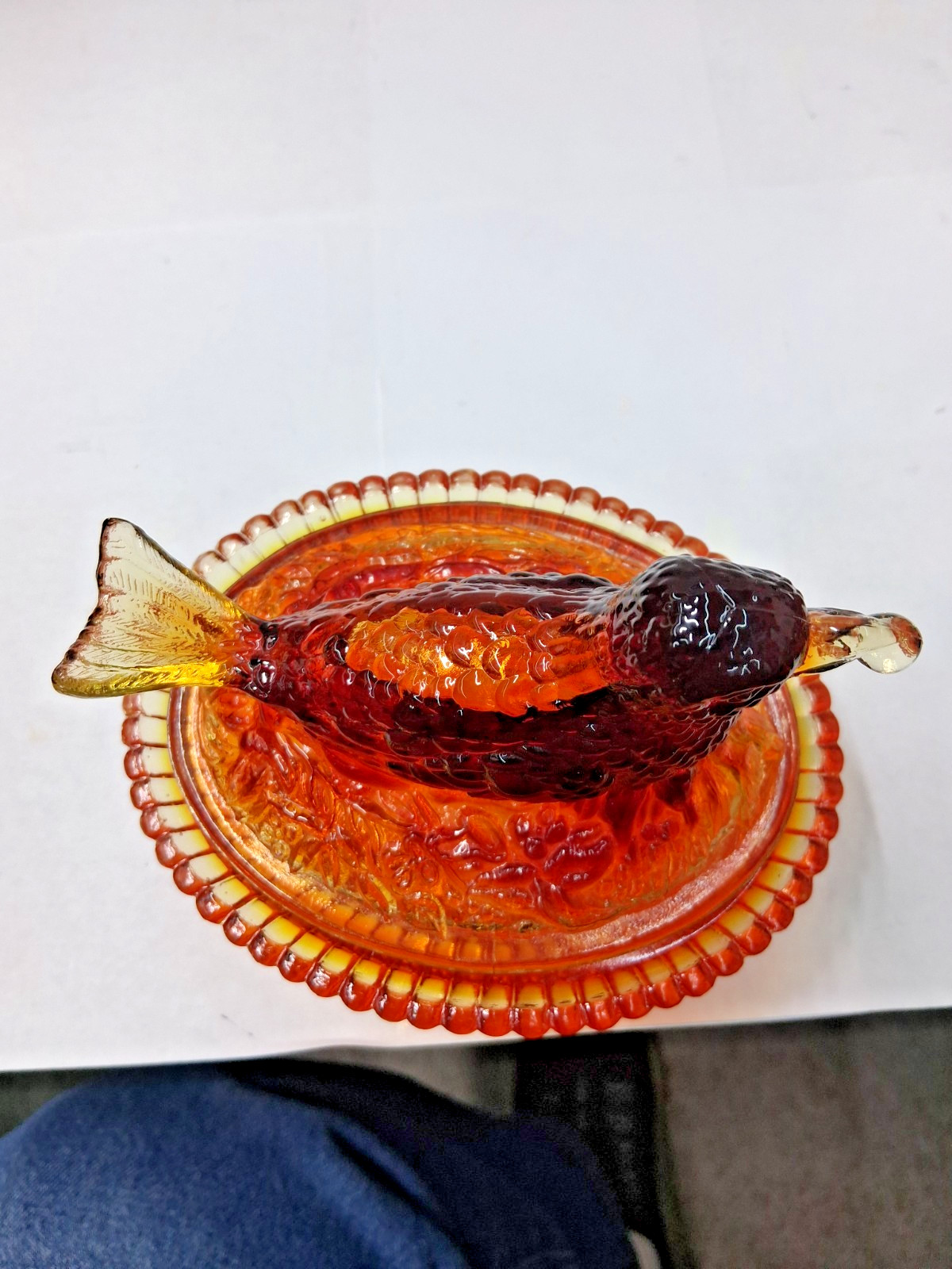 Vintage Amberina Glass Nesting Robin Nest Bird & Berry UV Reactive Covered Dish