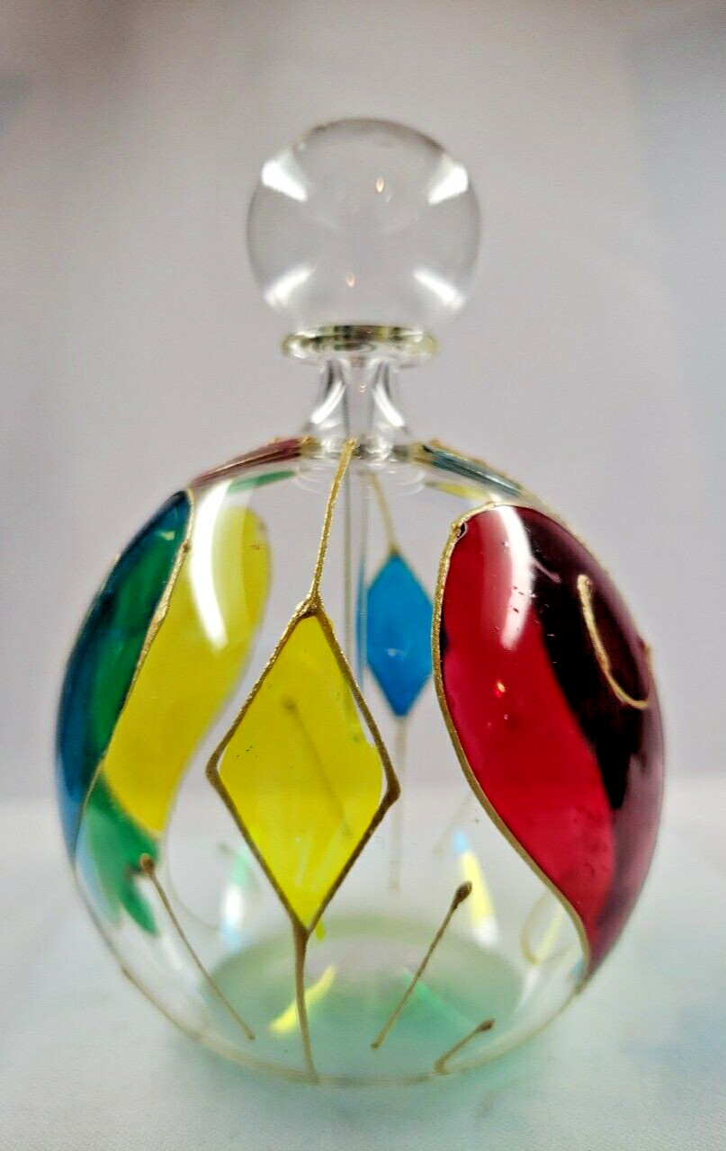 Parise Vetro Italian Colorful/Gold Art Glass Perfume Bottle Stopper Dauber Italy