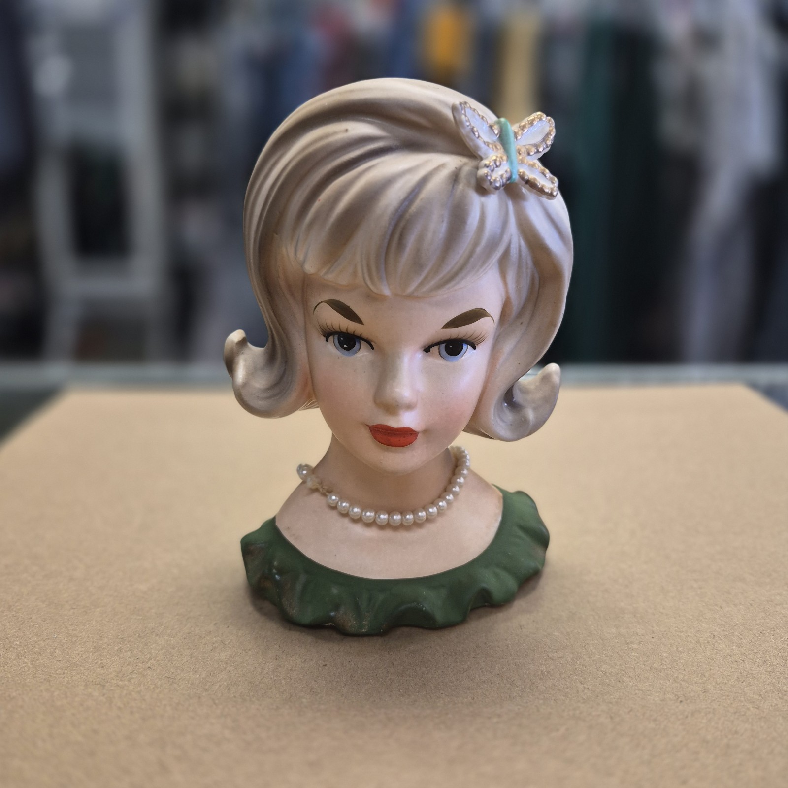 Vintage Parma A-172 Lady Head Vase with Butterfly Clip in Hair 5 1/2 Inches