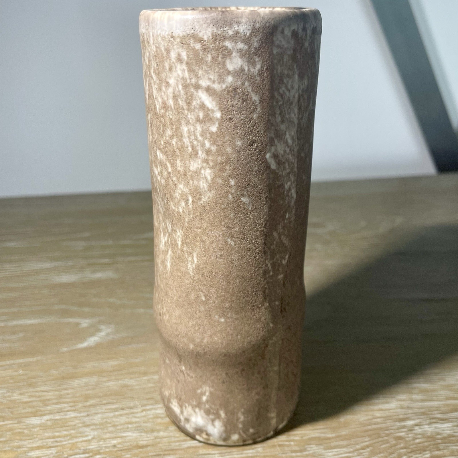Vintage McCarty’s Pottery Bamboo Cylinder Vase Nutmeg River Mark Signed Pinched