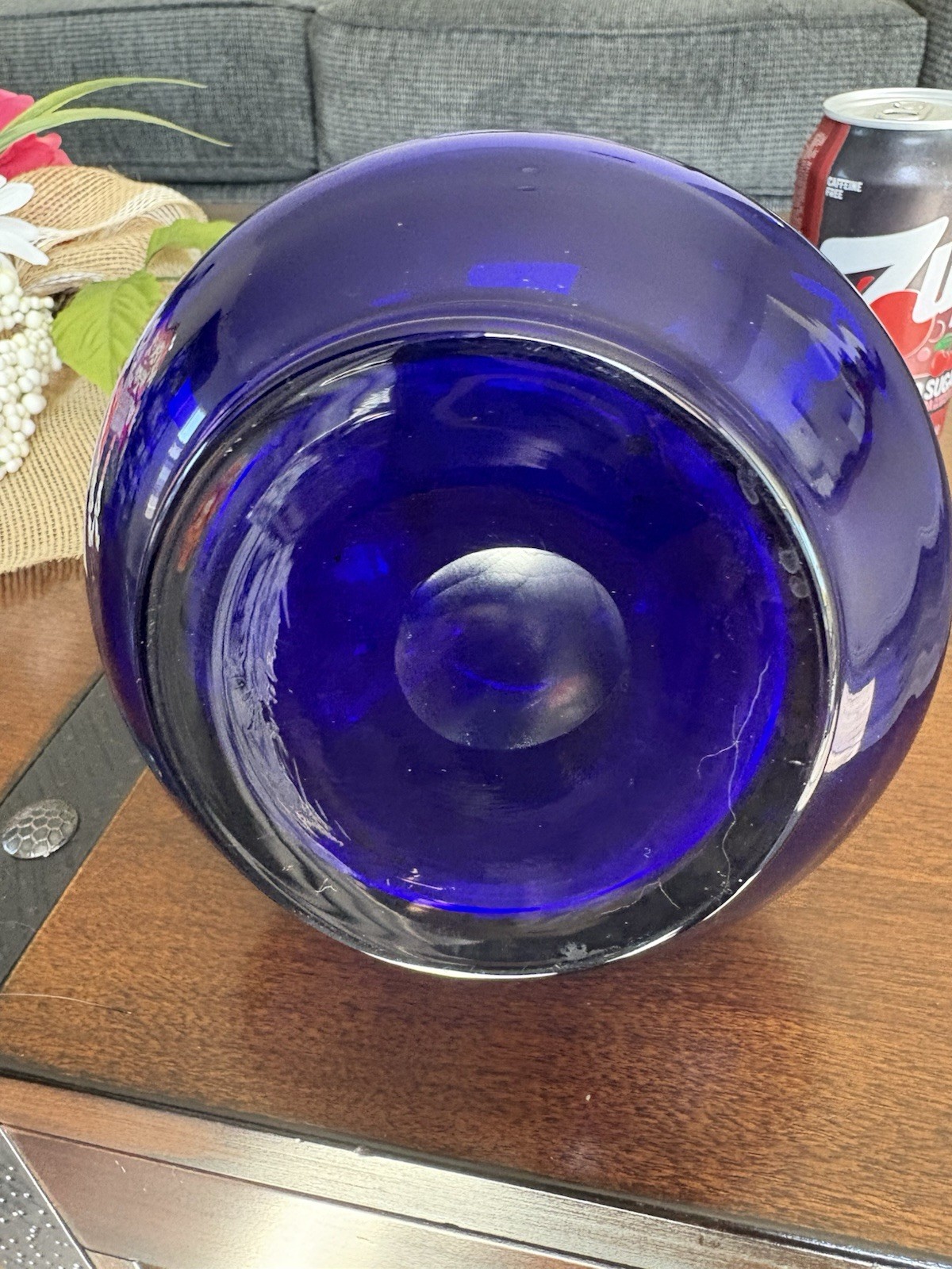 Cobalt Blue & Clear Glass Vase with Clear Handles, Blue/Clear