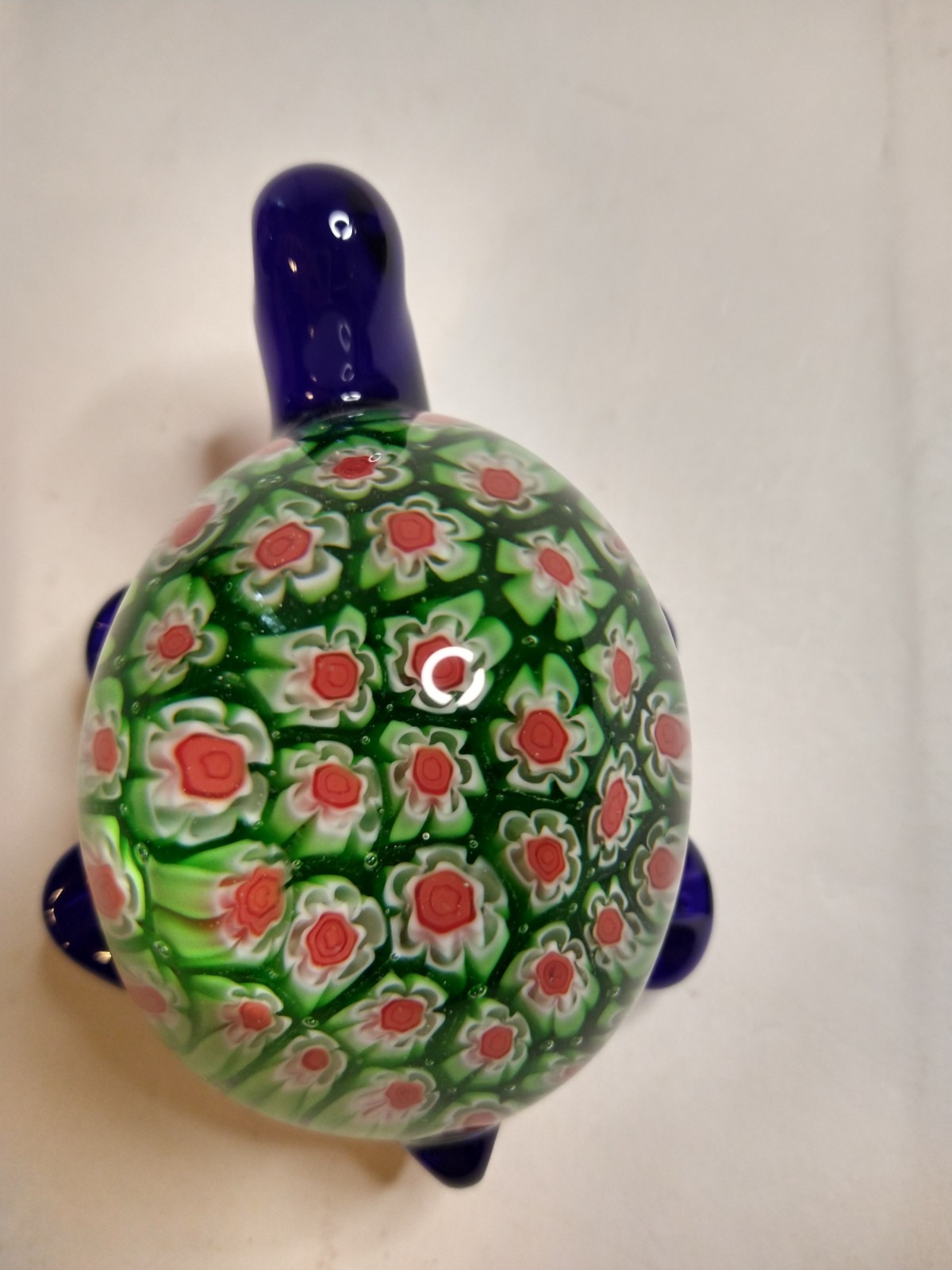Turtle Millefiori Clear And Blue Paperweight