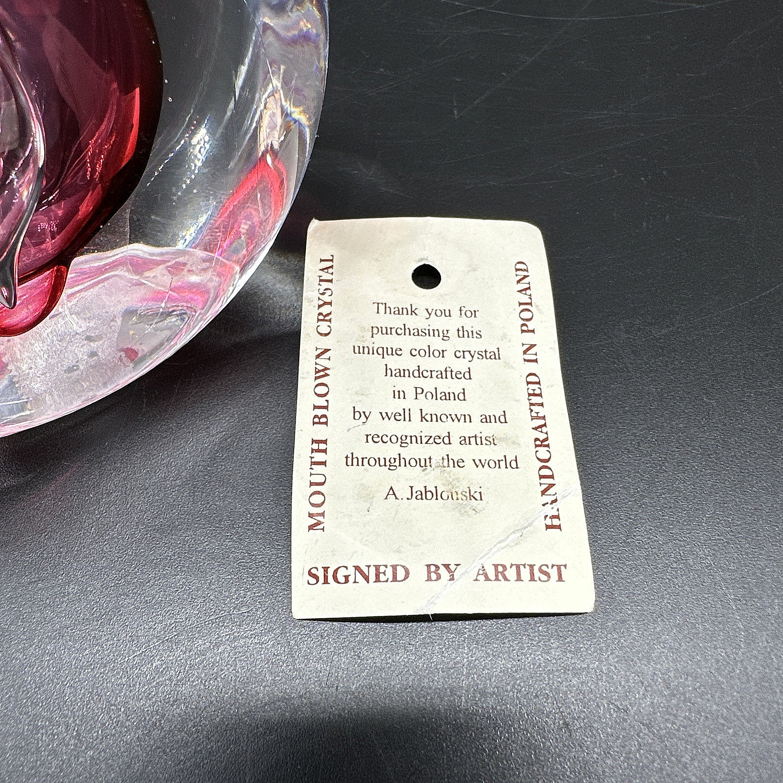 Adam Jablonski Crystal Pink Teardrop Paperweight 5.5″ Cranberry Bubble Poland