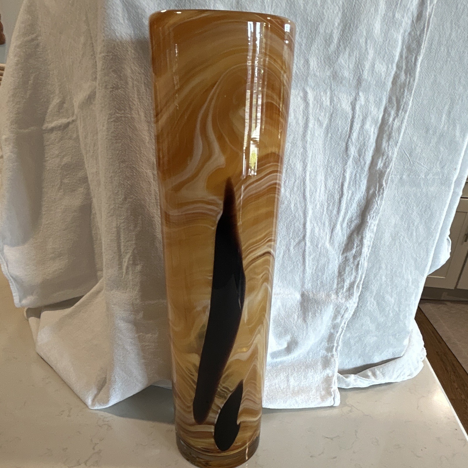 Vintage hand blown art glass vase 15 3/4” x 4” Nearly 5lbs Murano Style
