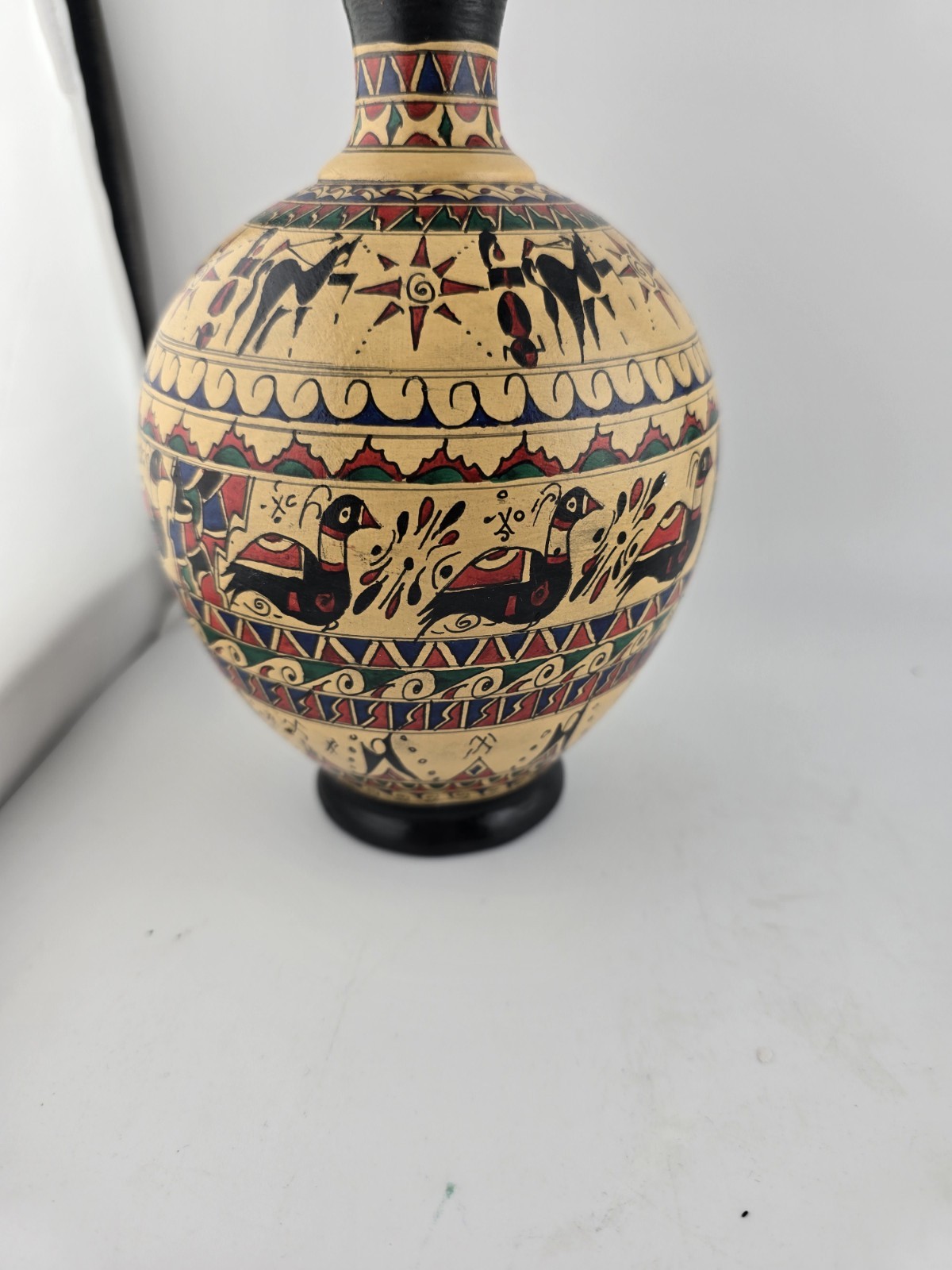Vintage Greek Pottery Handpainted Multicolor Vase 7″ H