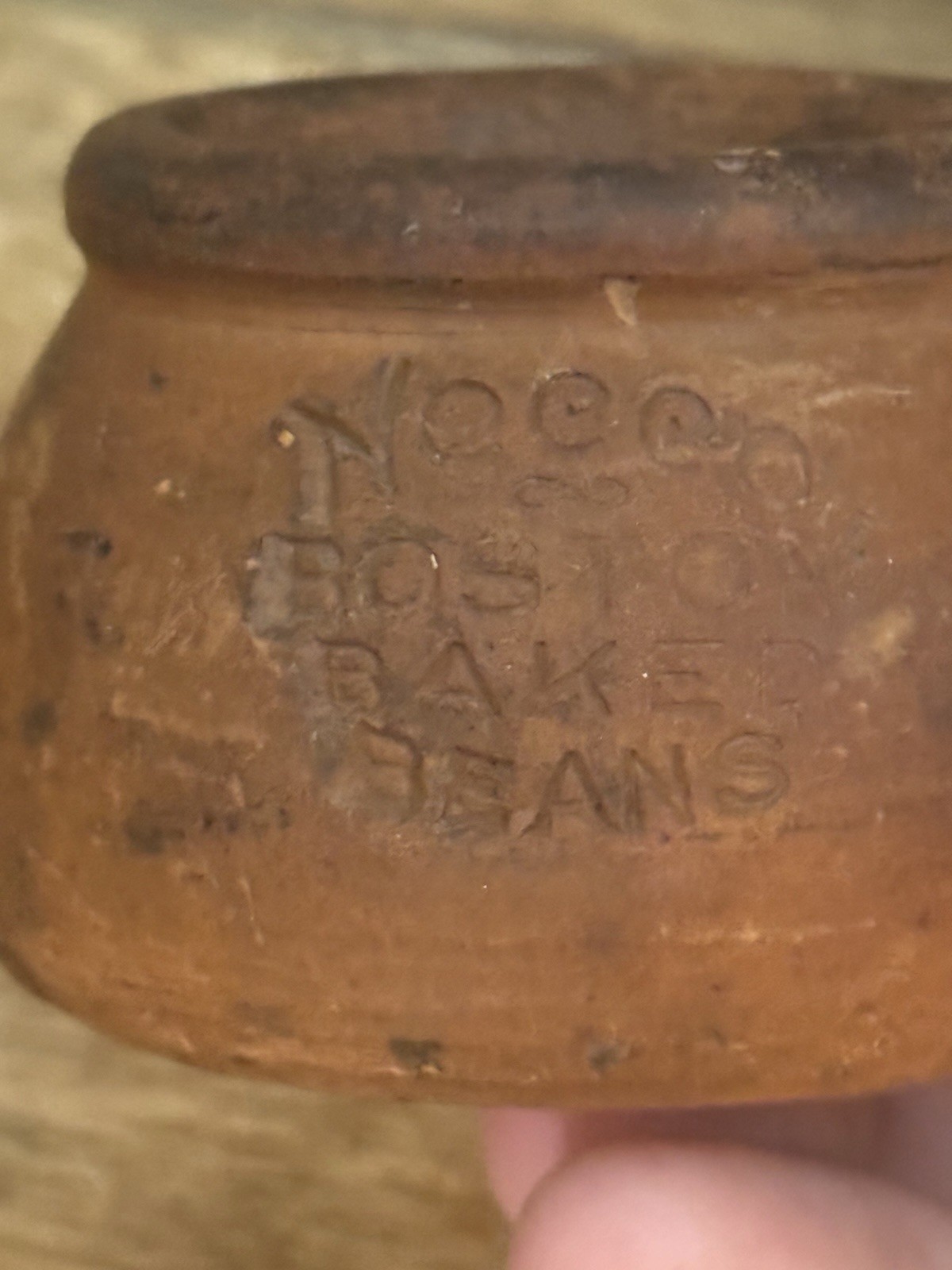 Vintage NECCO BOSTON BAKED BEANS Art Pottery REDWARE Miniature Crock BEAN POT